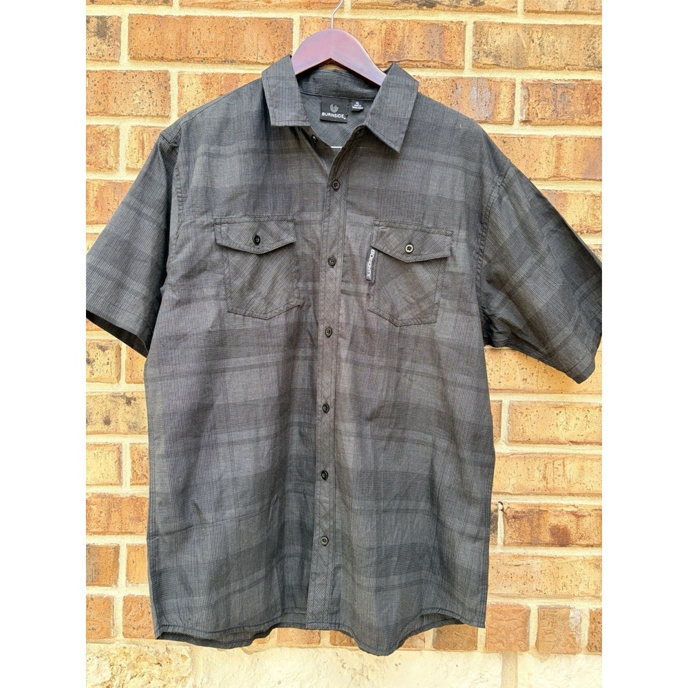 Burnside Mens Black/Gray Plaid Short Sleeved Button Down Pockets Shirt Sz XL